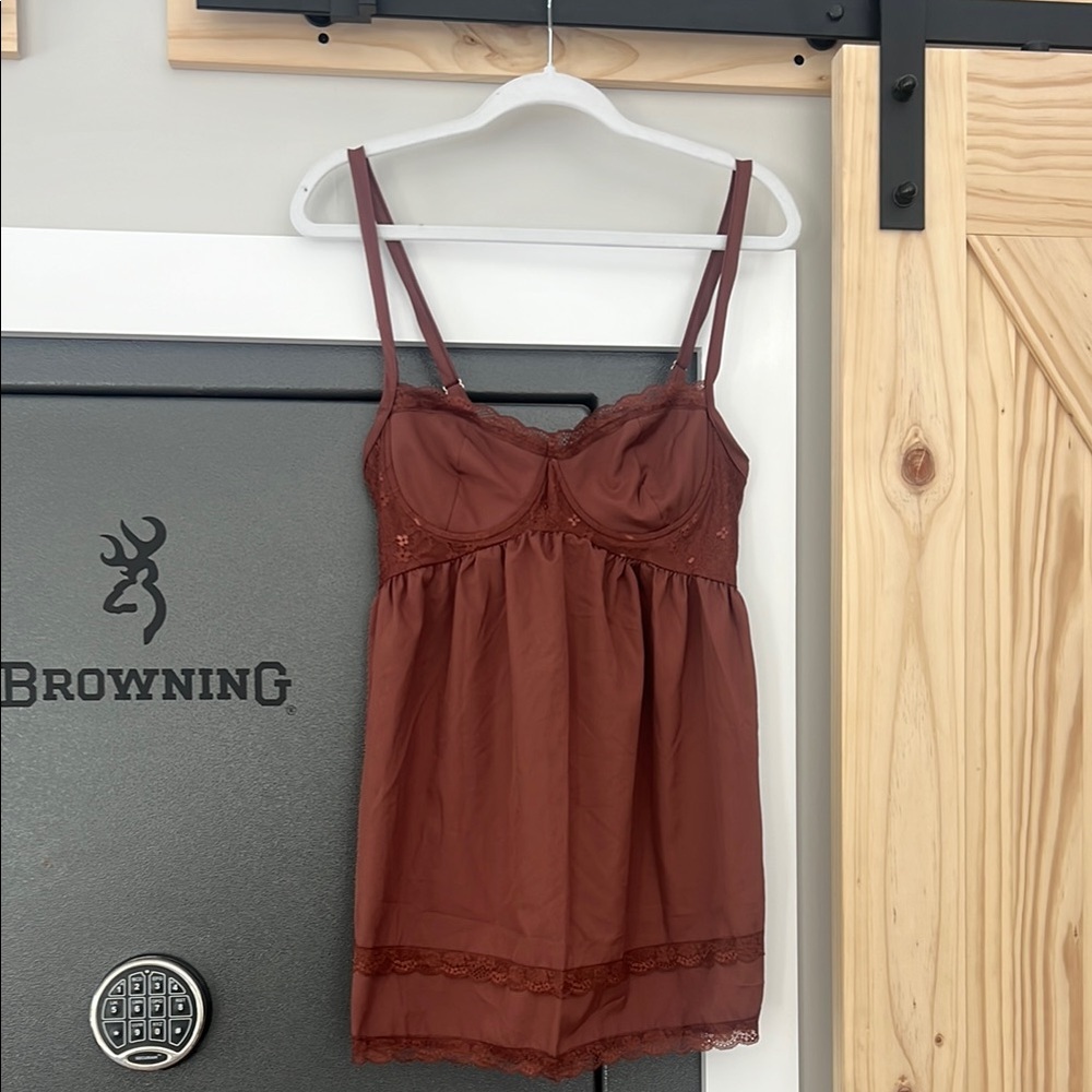 Women's burgundy Lace Trim Chemise